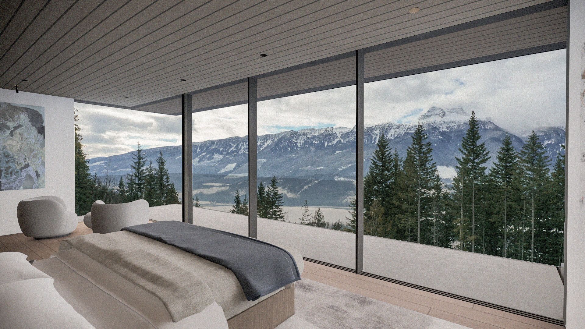 bedroom view of mountains from ski to sky chalet